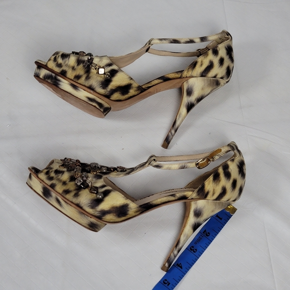 Oscar De La Renta Crystal Embellished Animal Print Platform Sandals 40 - Picture 6 of 14